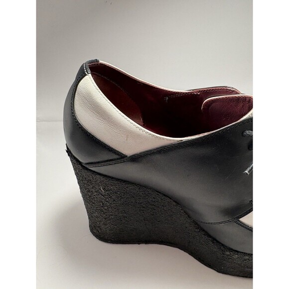 Celine Oxfords Black & White Platform Lace Up Wedge Derby Creeper Sz 39.5 9.5 - Picture 10 of 12